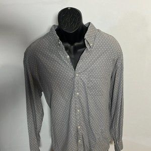 AMERICAN EAGLE Mens Casual Gray + White Classic Button Down LS Shirt (slim fit)